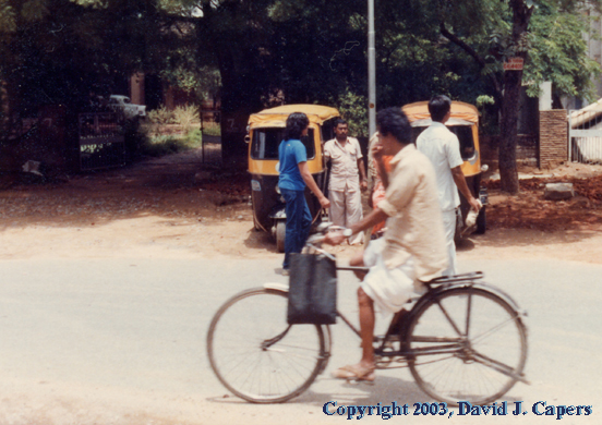 Negotiating a fare in a three wheeled taxi.